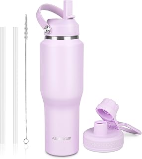 ABOTOCUP 32oz Insulated Water Bottle, Fit in Any Car Cup Holder, Water Bottle with Straw Lids, Stainless Steel Insulated Water Flask Double Wall Leak-proof BPA Free to Keep Cold&Hot