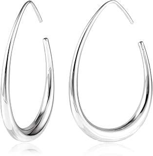 14K Gold Plated 925 Sterling Silver Oval Hoop Earrings for Women Hypoallergenic Silver Large Hoop Earrings Lightweight Statement Teardrop Hoop Earrings Jewelry Gifts for Women Trendy