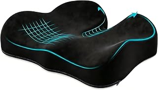 Benazcap Memory Foam Coccyx Cushion to Reduce Tailbone Pressure, Black. | Office Chair Cushion, Ergonomic Seat Cushions for Home, Office and Wheelchair, Car Seat Cushions for Driving, Non-Slip Base.