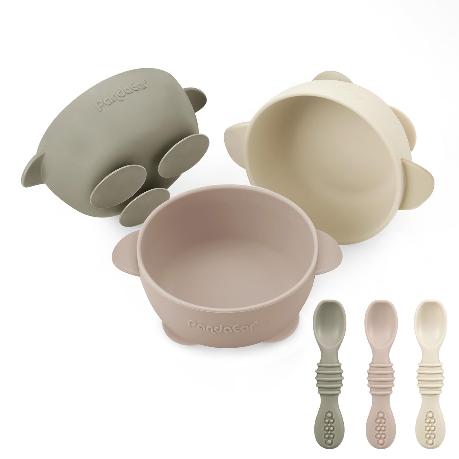 PandaEar 3 Pack Baby Suction Bowls with 3 Spoons, Stay Put Silicone Food Bowl Ba