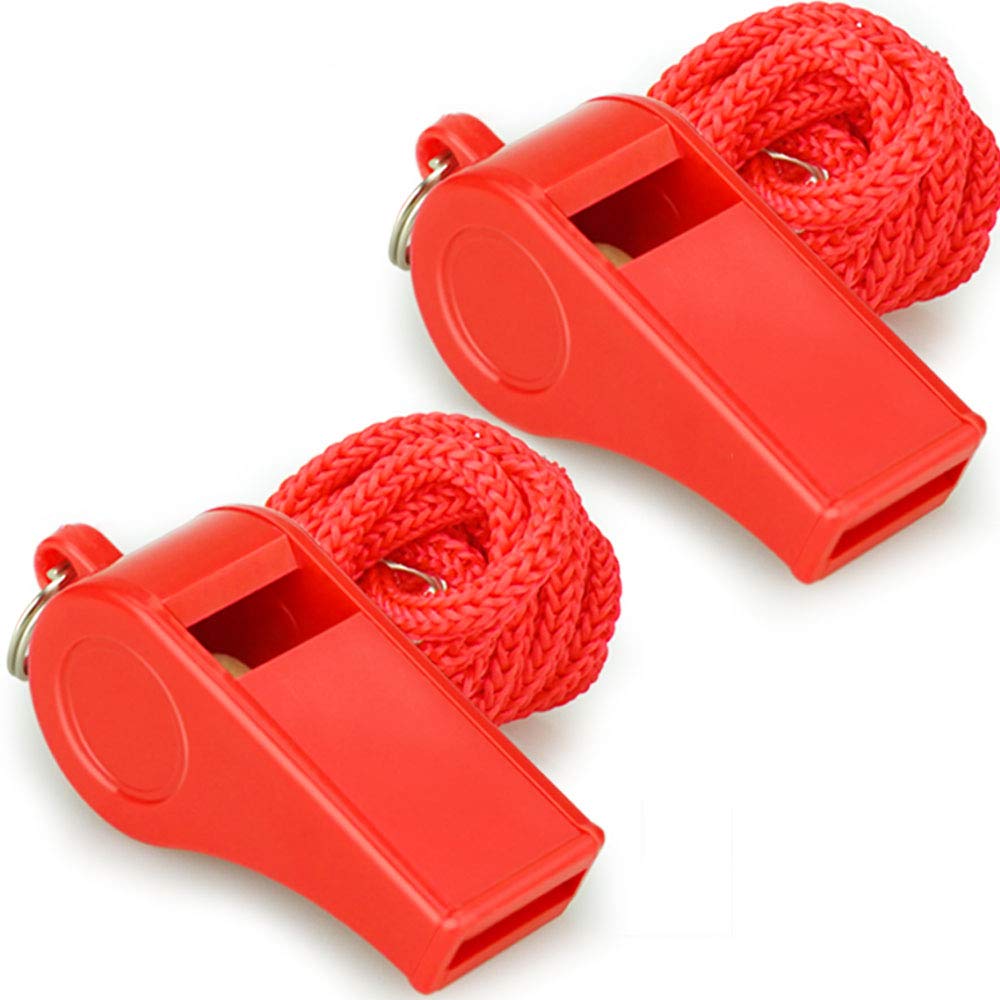 Hipat Red Emergency Whistles with Lanyard, Loud Crisp Sound, 2 Packs Plastic Whi