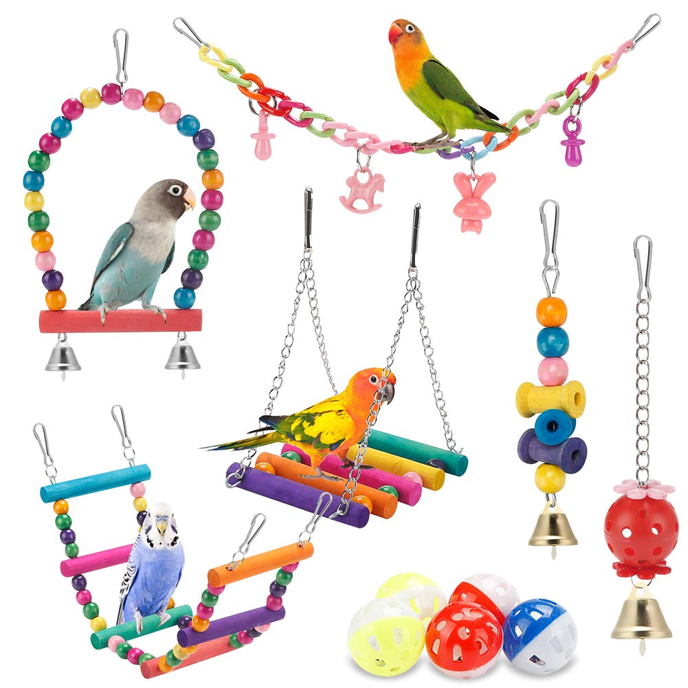 Bird Parakeet Toys - Swing Hanging Standing Chewing Hammock Climbing Ladder Bird