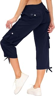 MoFiz Women's Cargo Hiking Capri Pants Lightweight Quick Dry Running Athletic Casual Outdoor Button Pockets
