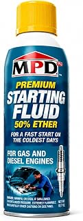 MPD Pro Starter Starting Fluid Spray – Premium 50% Ether Formula for Fast Cold Starts – Works to -65°F – Gas &amp; Diesel Engines – Upper Cylinder Lubrication – 10.7 oz – (1-Pack)