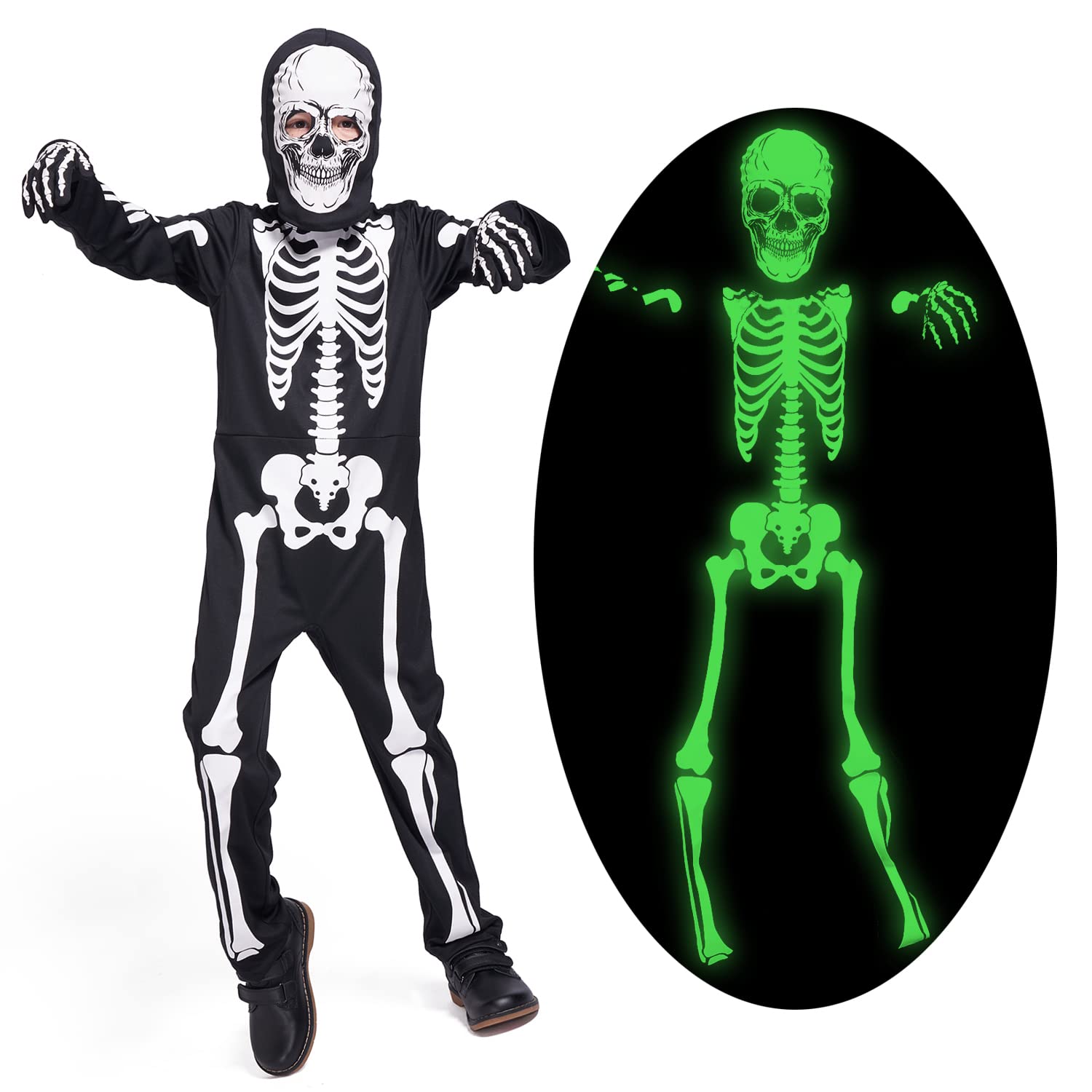 Sincere Party Kids Skeleton Costume Glow in the Dark Skeletons Halloween Skeleto