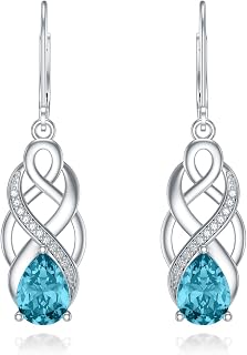 925 Sterling Silver Celtic Knot Good Luck Irish Dangle Drop Leverback Earrings with 12 Months Birthstone, Christmas Jewelry Gifts for Women Her