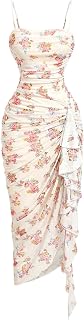SOLY HUX Women's Floral Mesh Ruffle Hem Bodycon Midi Dress