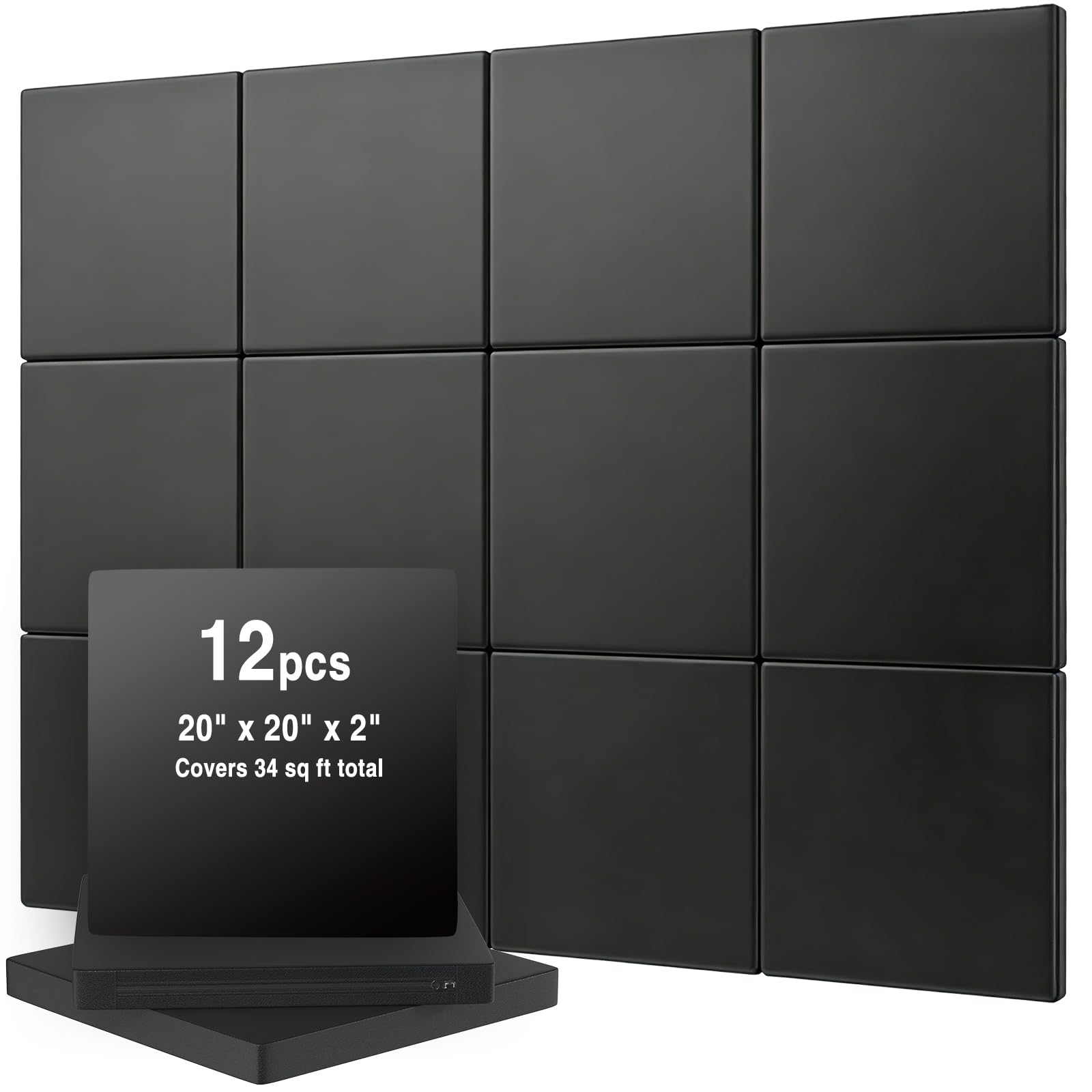 12 Pack Golf Wall Padding, 20" x 20" x 2", Indoor Golf Simulator Padding Panels,