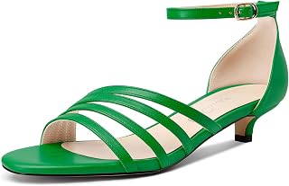 NobleOnly Women's Low Kitten Heel Open Toe Strap Ankle Sandals Buckle Closure Dress Office Shoes 3 CM Heels