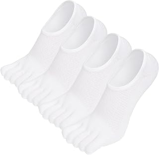 PUTUO Mens Invisible Toe Socks: No Show Five Finger Socks for Men Sneakers Low Cut Breathable Toe Sports Cotton Socks with Non Slip Silicone Size 6-12, 4 paire
