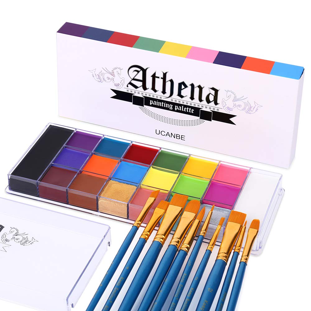 UCANBE Face Body Paint Set-Athena Painting Palette,10 Professional Artist Brush,