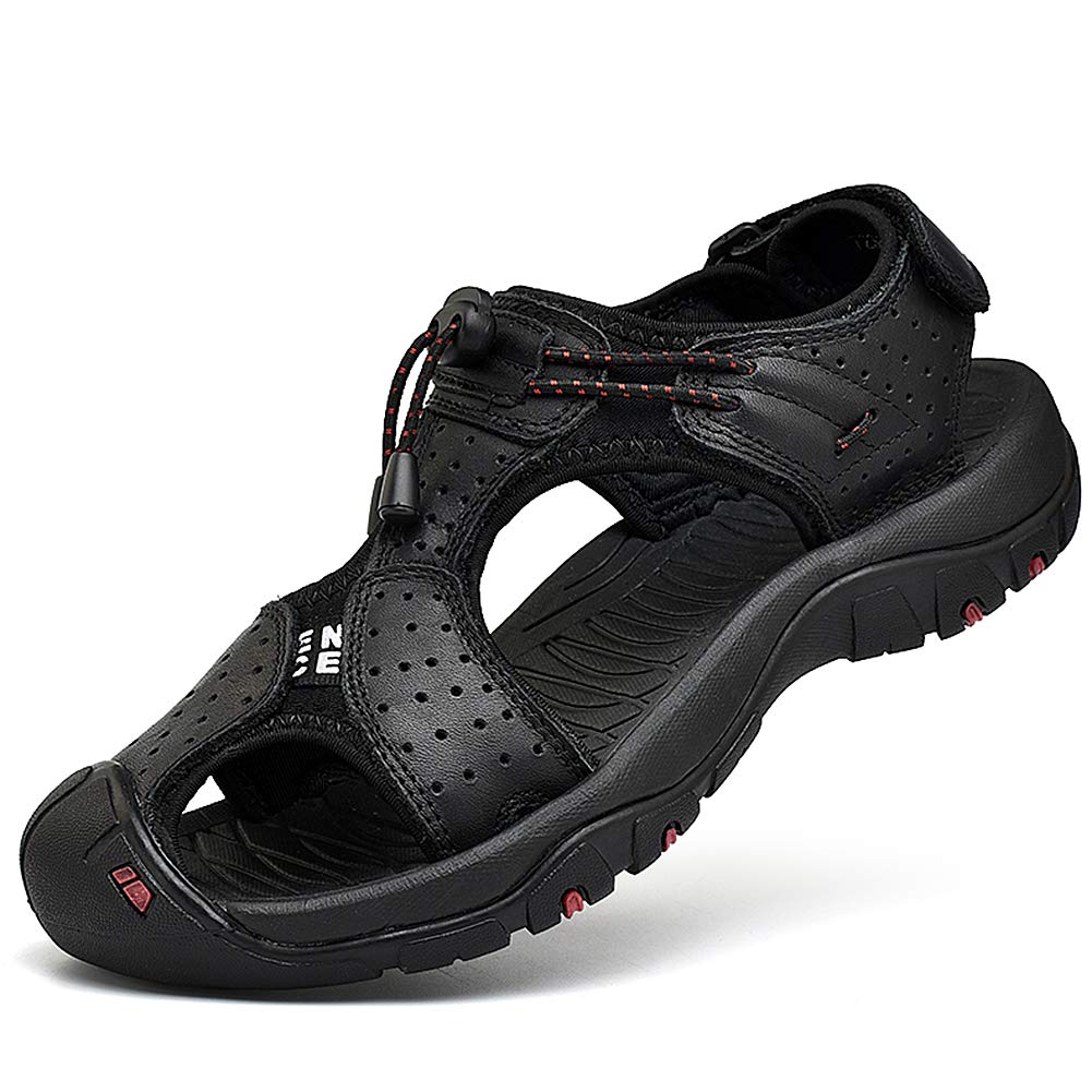 rismart Men's Closed Outdoor Sports Trekking Shoes Leather Sandals