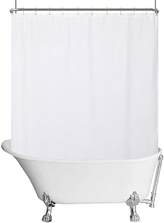 N&Y HOME Fabric Clawfoot Tub Shower Curtain 180 x 70 inch All Wrap Around - 36 Hooks Included, Ultimate Waterproof, Machine Washable - White, 180x70