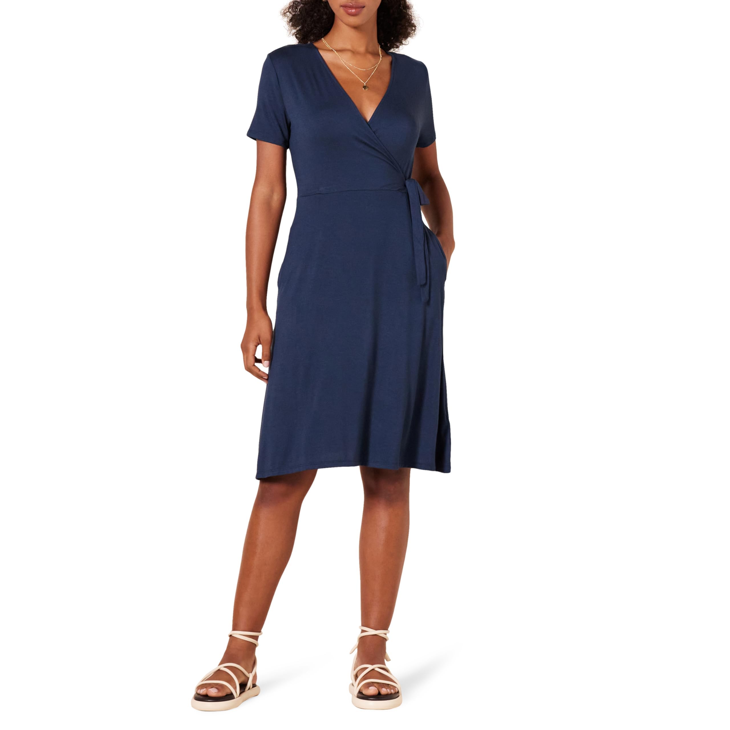 Amazon Essentials Womens Cap-Sleeve Faux-wrap Dress
