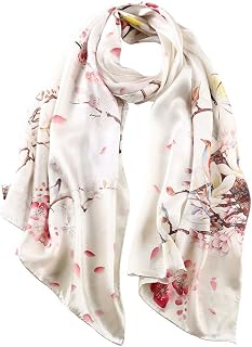 Women's Silk Scarf, 100% Silk, Colourful, in 20-Plus Designs, Warm and Soft, Stole, Neckerchief, 53 x 170 cm