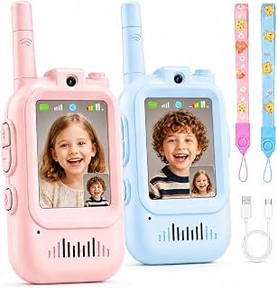 2 Pack Upgraded Video Walkie Talkies for Kids, Rechargeable Video Intercom Kids Walkies Talkies with 4 Voice Effects, Christmas Birthday Gifts for Kids Indoor Outdoor Activity