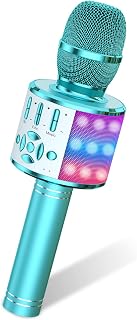 Amazmic Kids Karaoke Microphone Machine Toys for Girls Bluetooth Microphone with LED Light, Christmas Birthday Gift for Girls Boys 3-12+ Years Old (Blue)