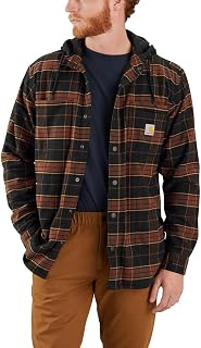 Carhartt Rugged Flex Relaxed Fit Flannel Fleece Lined Hooded Shirt Jac Flannel Fleece Lined Hooded Shirt with Comfortable and Sturdy Fit Men (Pack of 1)
