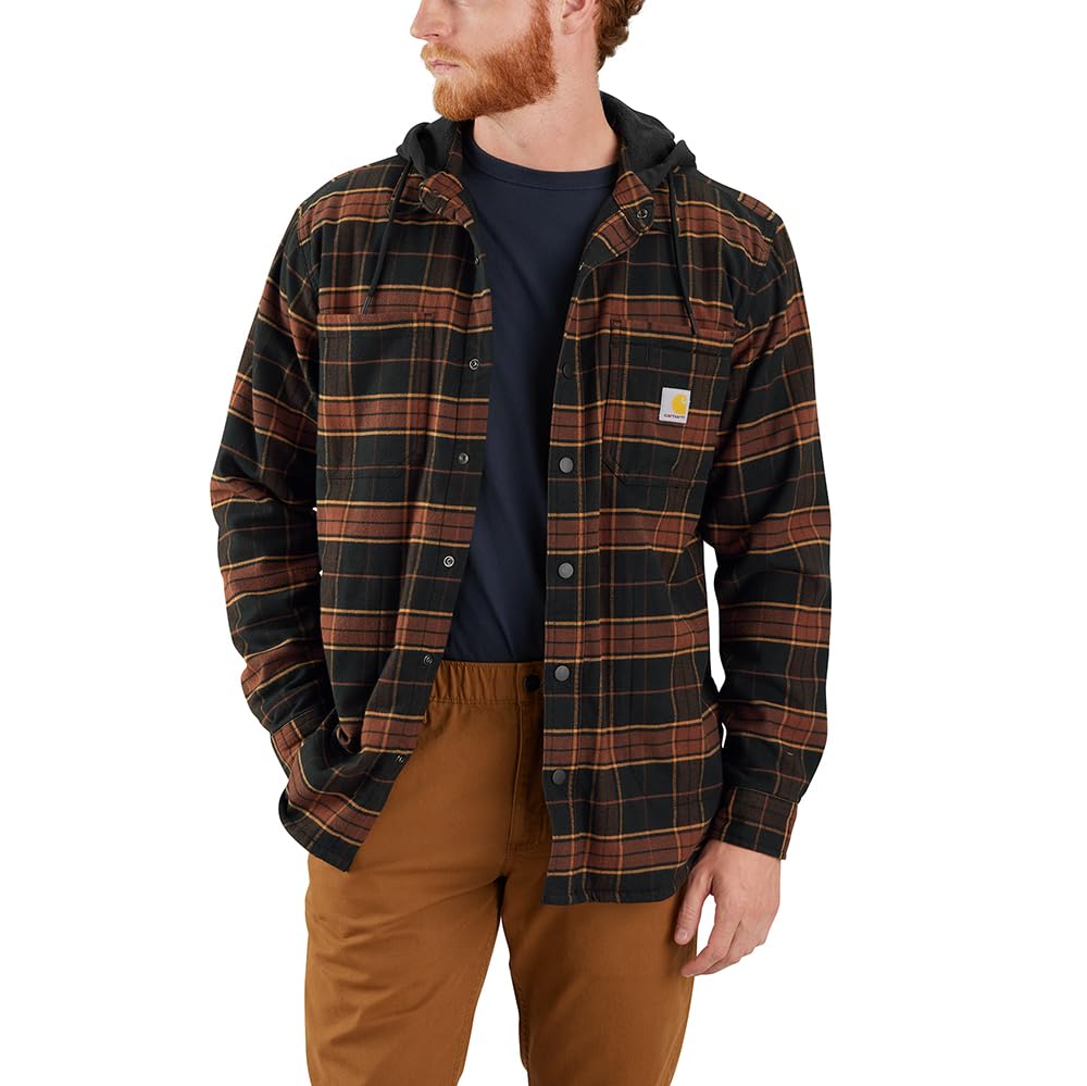 Carhartt Rugged Flex Relaxed Fit Flannel Fleece Lined Hooded Shirt Jac Flannel F