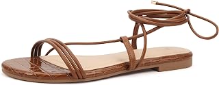 PARTY Women's Strappy Sandals Lace Up Flats Tie Up Open Toe Ankle Strap Shoes