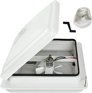 14" RV Roof Vent for Camper Trailer Universal White Lid Roof Vent with 12V RV Vent Fan 6" Blades White lid Inner for Garnish Ring