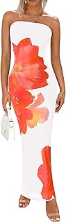 PRETTYGARDEN Women Summer Maxi Dress Strapless Bodycon Floral Sexy Long Dress Wedding Dress Formal Mesh Cocktail Dress