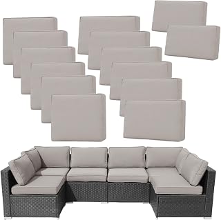 FKSLIFE 14Pieces Patio Cushion Covers Replacement Outdoor Couch Cushions Covers Splashproof Sofa Slipcovers Set with Zippers,Patio Furniture Protector-Cover Only(Light Gray,25.6×25.6×3.94inches)