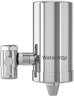 Waterdrop FC-06 Water Filter Tap, Stainless Steel, NSF 372 Certified | Reduces Chlorine, Odor and Bad Taste, 1200L Longer Life, 360° Rotation, Only Fit Standard Faucets, 1 Filter Included