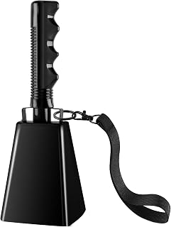 cyrico Cow Bell, 9 Inch Cowbells for Sporting Events, Metal Steel Cowbell with Handle, Loud Noise Makers for Football Games, Black Large Hand Bells Cheering Items School Musical Percussion Instruments