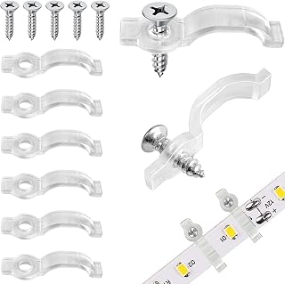100 Pack Strip Light Mounting Brackets, Transparent Fixing Clips with 100 Screws, One-Side Fixing, Light Strip Clips for Outdoor, for 10mm Wide Waterproof Light Strip