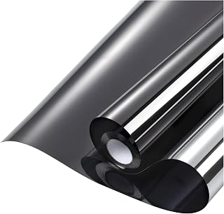 rabbitgoo Window Privacy Film One Way, 17.5" x 78.7", Black Silver | Window Tint for Home, Heat Sun Blocking Anti UV Removable Reflective Glass Door Covering, Mirror Tinting Film House Office