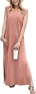 GRECERELLE 2026 Women Casual Round Neck Loose Long Maxi Dress with Pockets
