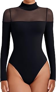 Avidlove Body de manga larga para mujer, con cuello alto, malla para salir, leotardo de una pieza