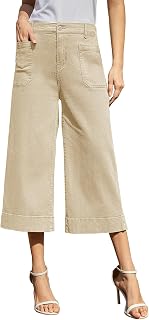 Rasutina Women Wide Leg Capri Pants Stretchy Cropped Pants for Women Trendy Chino Capris Pants Summer Trousers