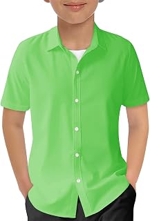 Haloumoning Boys Short Sleeve Dress Shirts Button Down Formal Uniform Shirt