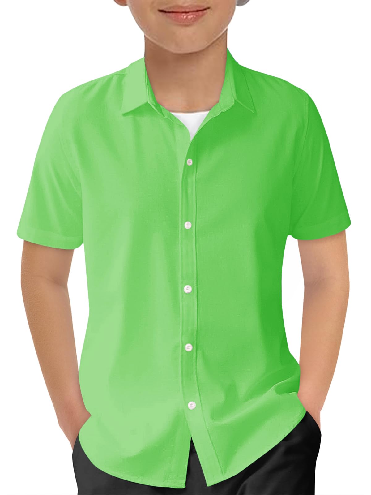 Haloumoning Boys Short Sleeve Dress Shirts Button Down Formal Uniform Shirt