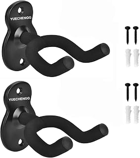 Yuechenggui 2 Pack Guitar Holder Wall Mount Guitar Hanger, Guitar Wall Mount Display Bracket Hooks for Electric Guitar, Classical Acoustic Guitar, Bass Ukulele Mandolin Banjo, Black