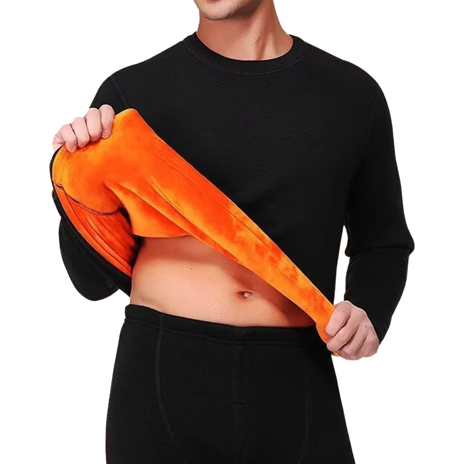 Heat Tech Men's Top and Bottom Ultra Warm, Long Sleeve, Large Size, Fleece-Lined