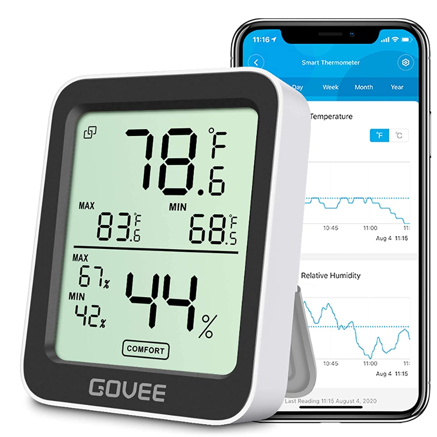 Govee Indoor Hygrometer Thermometer H5075 with Bluetooth App Control | Room Temp