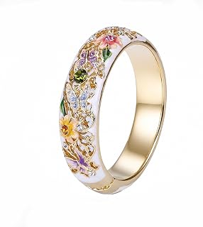 1PC Gold Enamel Butterfly and Flower Ring, Filigree Hollow Carved Design, Decorative List Accessory (Multicolor)