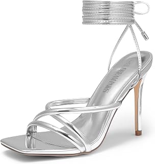 DREAM PAIRS Heels for Women High Heel Sandals Lace Up Open Toe Square Prom Party Dating