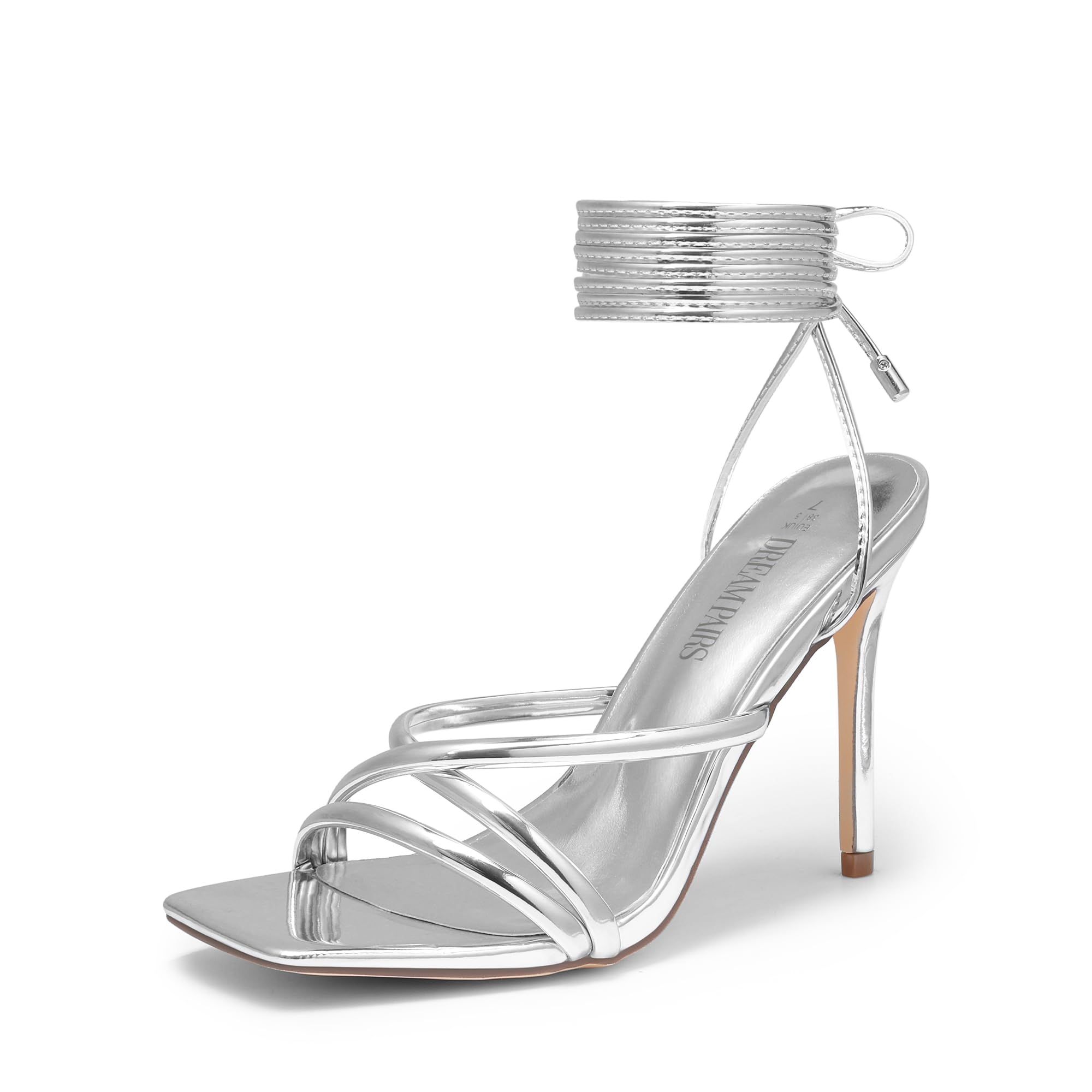 DREAM PAIRS Heels for Women High Heel Sandals Lace Up Open Toe Square Prom Party