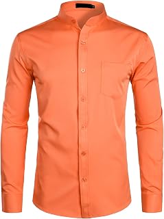 PARKLEES Men's Long Sleeve Grandpa Collar Dress Shirts with Pocket