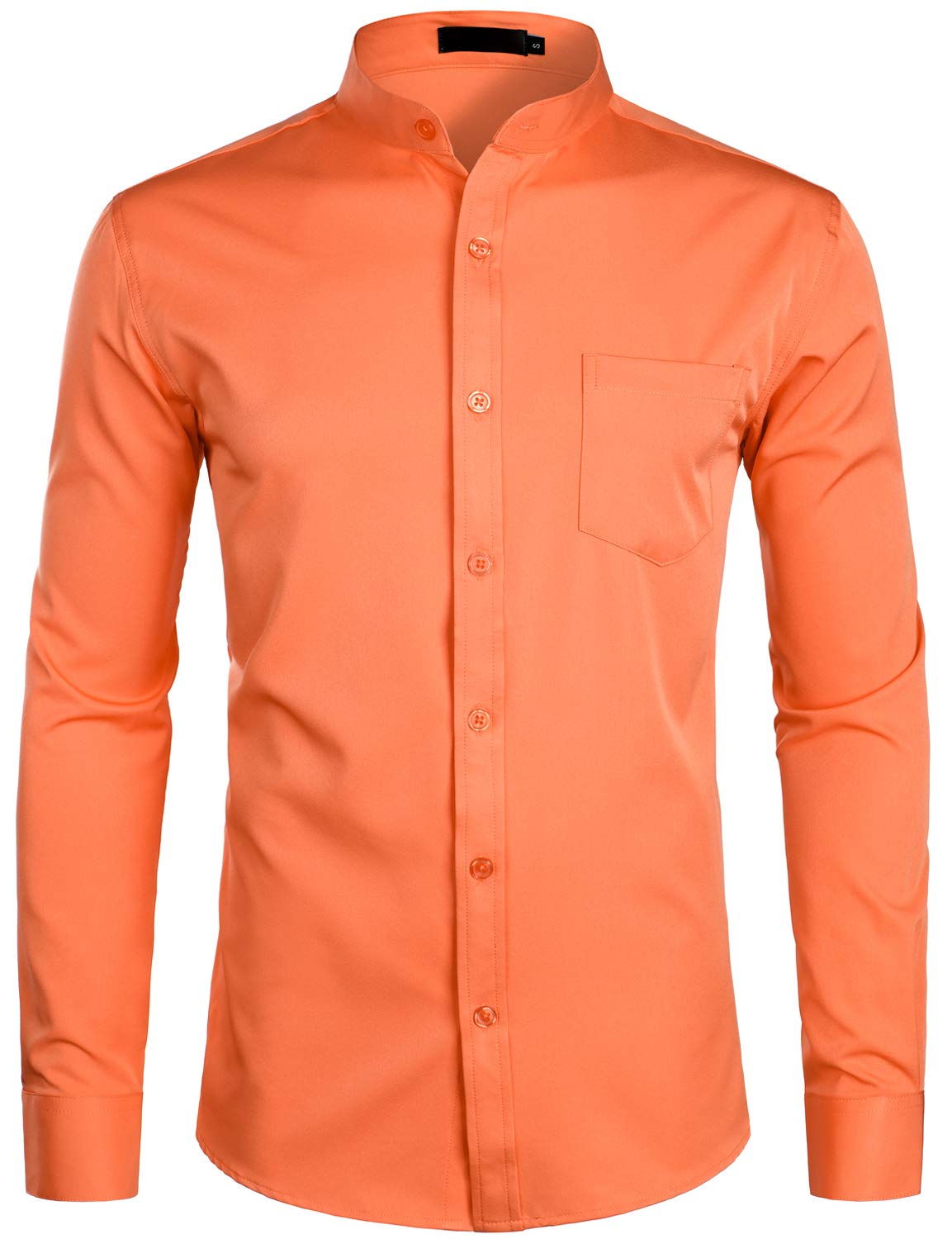 PARKLEES Men's Long Sleeve Grandpa Collar Dress Shirts with Pocket