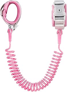 Anti-Lost Wrist Chain Wrist Link with Safety Locks for Kids (Pink 8.2 Ft) | Stainless Steel Cut-Resistant Rope, 360°Swivel Metal Clasps, Wristband Adjusts to Mini 7.5cm, Double-Layer Breathable Cotton