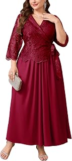 Plus Size Mother of Bride Floral Lace Maxi Dress Wrap V Neck A Line Chiffon Formal Dresses Wedding Evening Gowns