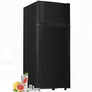 Manastin 4.5cf Mini Fridge for Dorm/Office Quiet 2-Door Adjustable | 4.5 cu ft mini fridge with separate freezer, quiet 38dB for sleep, 7-level thermostat, adj shelves, for dorm/office/kitchen.