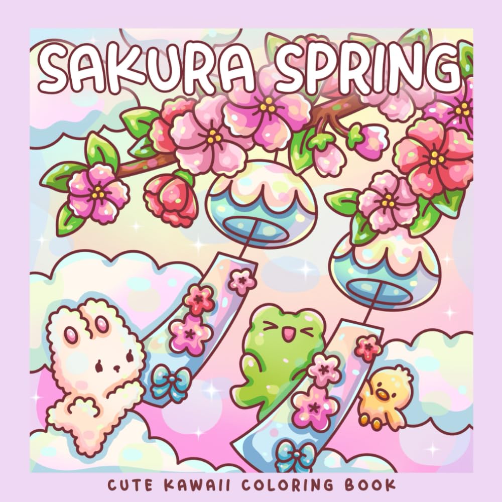 Sakura Spring: Kawaii Japan Coloring Book: Cute Bunny, Frog and Duck Exploring J