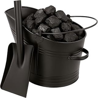 BH | Waterloo Style Coal Bucket and Shovel Set | Fireplace Black Coal Hod Pellet Buckets with 5.7" Wide Coal Ash Shovel - by Best House