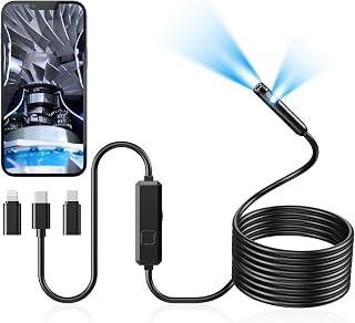 Acoath Endoscope Camera with Light, Dual-Lens 1920P HD Borescope with 8 Adjustable LED Lights, IP67 Waterproof Boroscope Inspection Tools, 16.4ft Semi-Rigid Snake Camera for iOS & Android